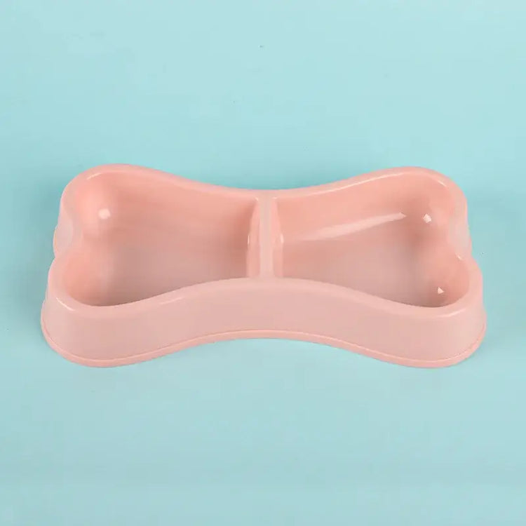 Double Pet Bowls Bone Shape Cute Dog Cat Food Water Dishes Durable Anti-Slip Feeder for Puppy Kitten - pink