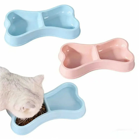 Double Pet Bowls Bone Shape Cute Dog Cat Food Water Dishes Durable Anti-Slip Feeder for Puppy Kitten