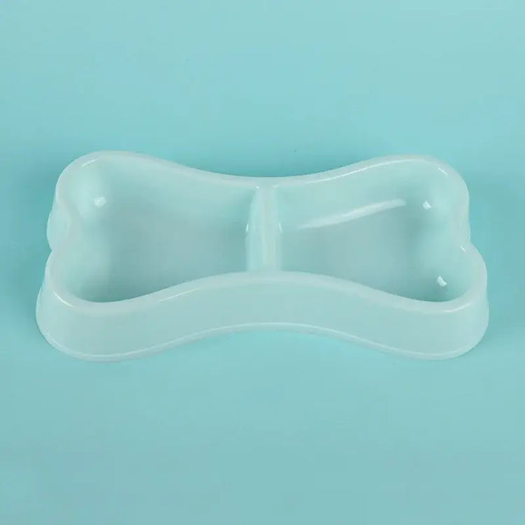 Double Pet Bowls Bone Shape Cute Dog Cat Food Water Dishes Durable Anti-Slip Feeder for Puppy Kitten - blue
