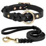 Ensemble collier et laisse en cuir pour chien - Black Set / L