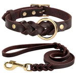 Ensemble collier et laisse en cuir pour chien - Brown Set / M
