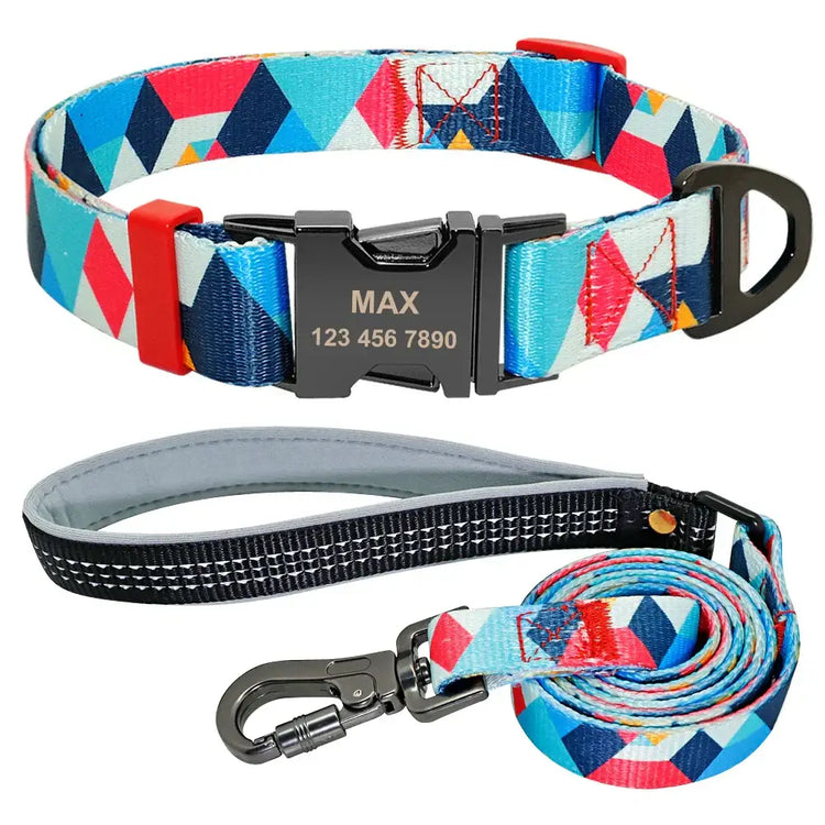 Ensemble collier et laisse en nylon pour chien - blue set / L