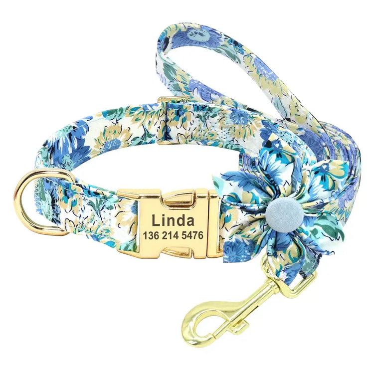 Ensemble collier et laisse personnalisés pour chien - Blue set / S