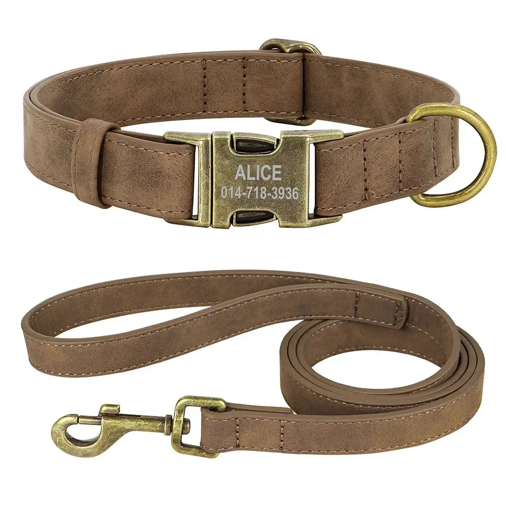 Ensemble collier et laisse personnalisés pour chien - Coffee Set / M