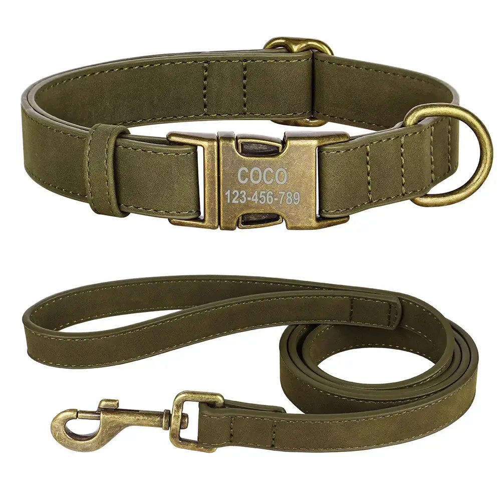 Ensemble collier et laisse personnalisés pour chien - Deep Green Set / XS（old）