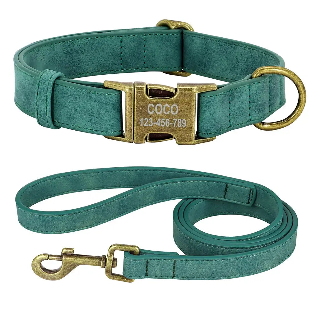 Ensemble collier et laisse personnalisés pour chien - Green Set / M