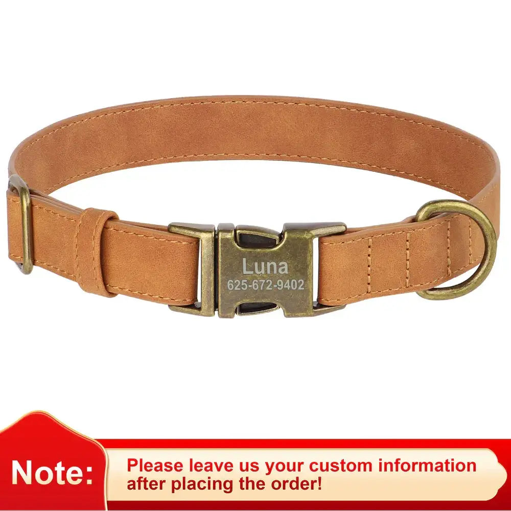 Ensemble collier et laisse personnalisés pour chien - Light Brown Collar / M