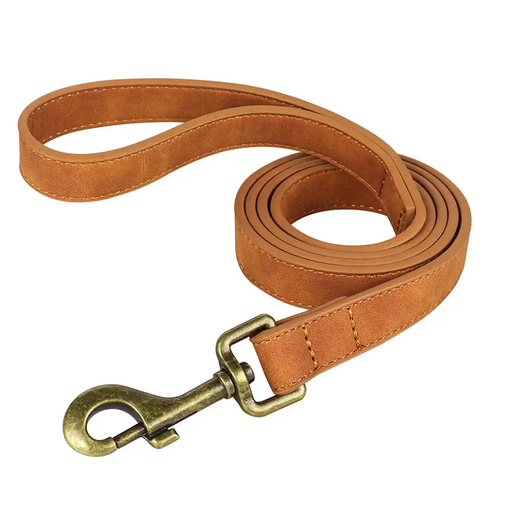 Ensemble collier et laisse personnalisés pour chien - Light Brown Leash / M