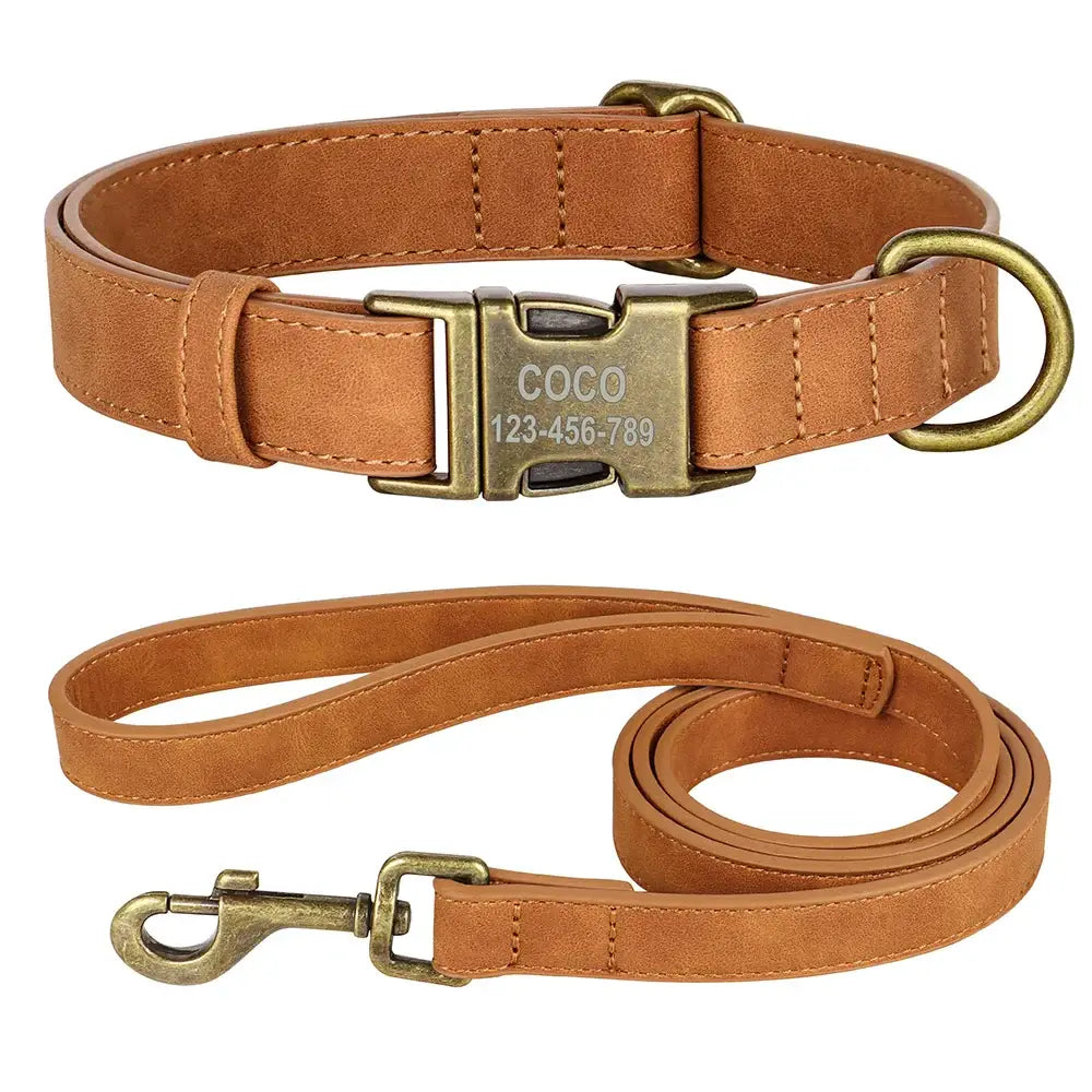 Ensemble collier et laisse personnalisés pour chien - Light Brown Set / M