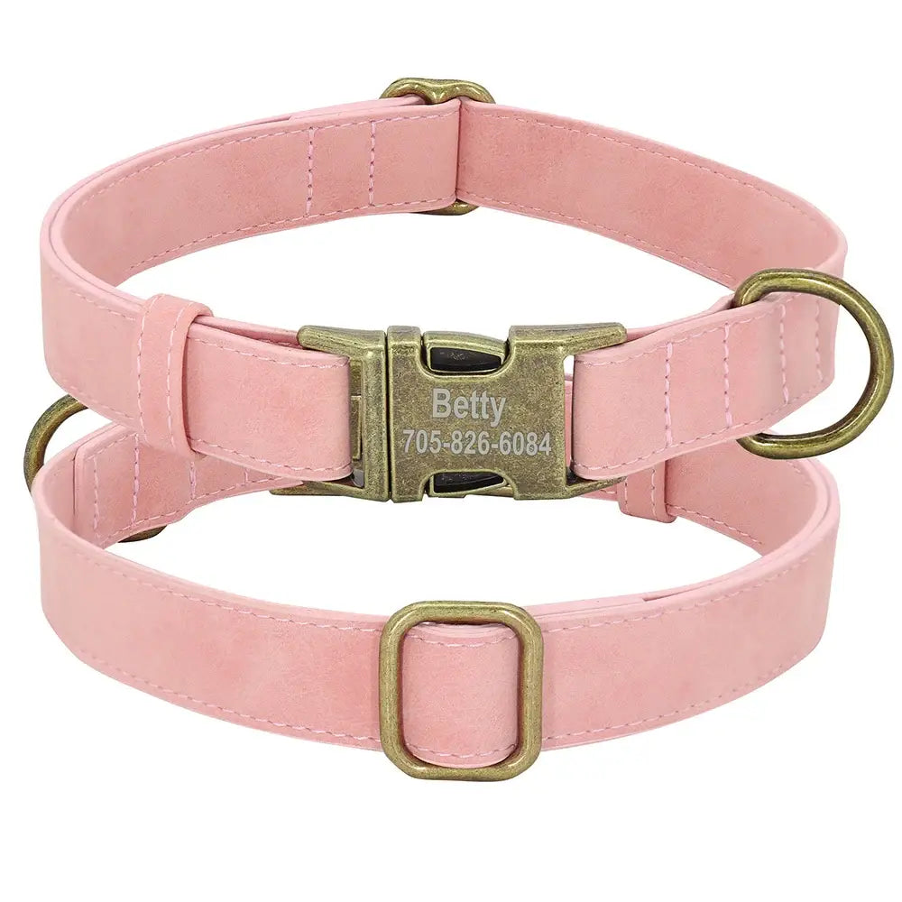 Ensemble collier et laisse personnalisés pour chien - Pink Collar / M