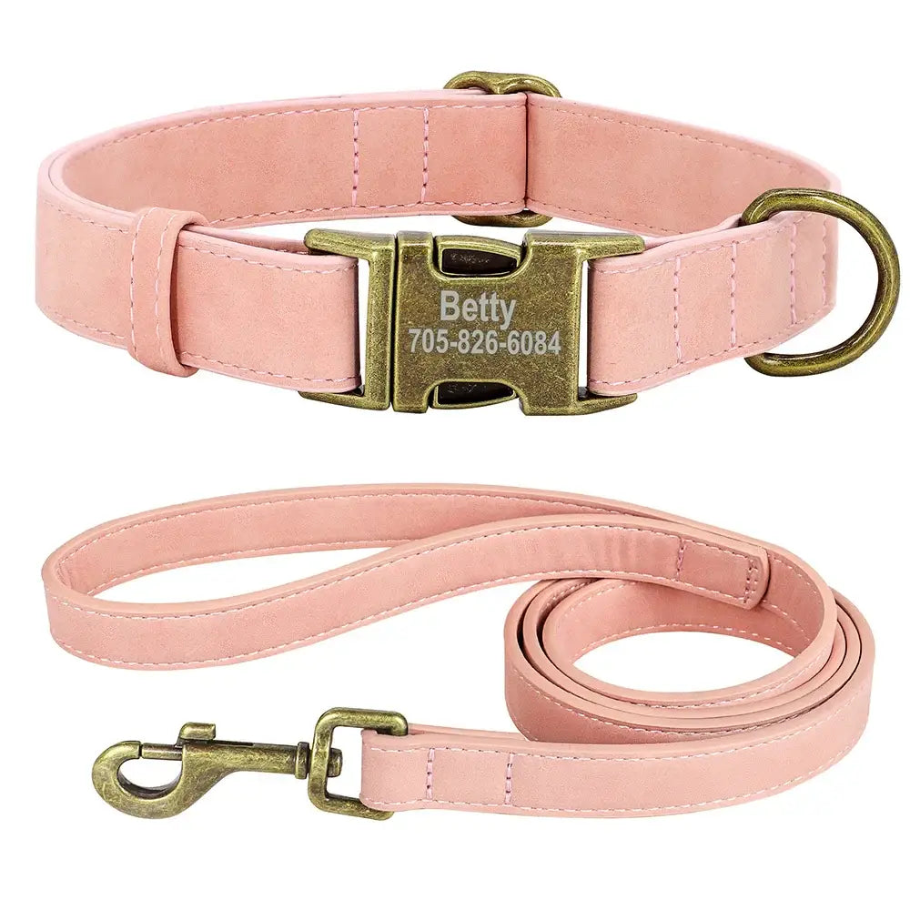 Ensemble collier et laisse personnalisés pour chien - Pink Set / M