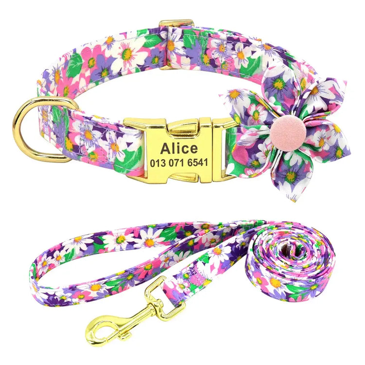 Ensemble collier et laisse personnalisés pour chien - Purple set / M