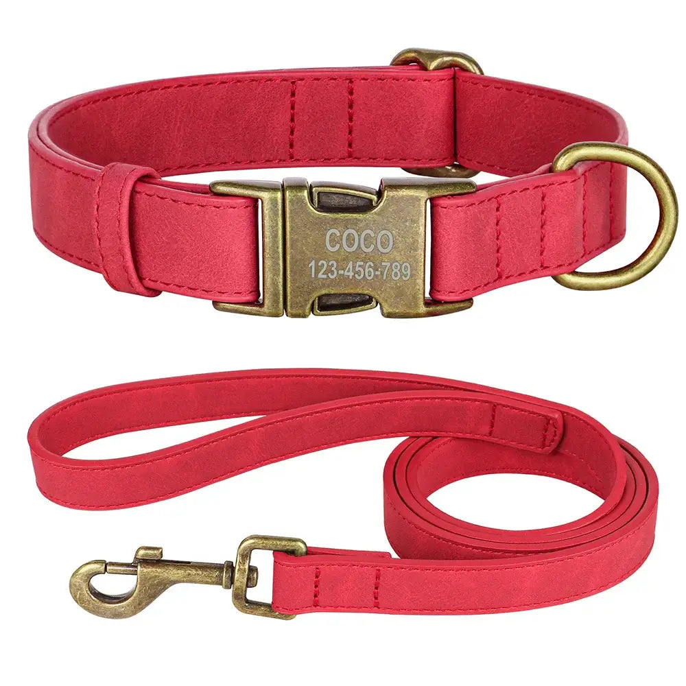 Ensemble collier et laisse personnalisés pour chien - Red Set / XS（old）