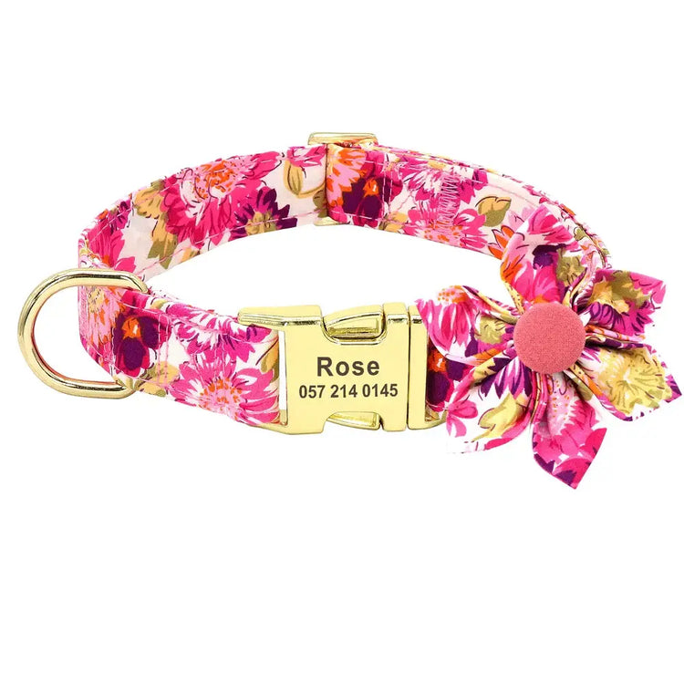 Ensemble collier et laisse personnalisés pour chien - Rose collar / S
