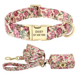 Ensemble collier et laisse pour chien à fleurs - Beige set / L
