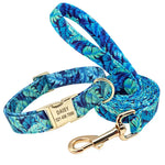 Ensemble collier et laisse pour chien à fleurs - Blue collar leash / L