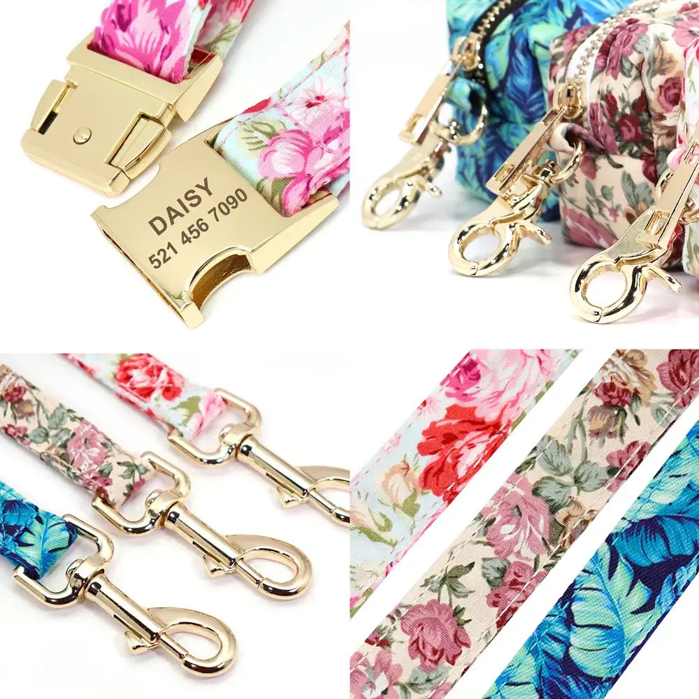 Ensemble collier et laisse pour chien à fleurs