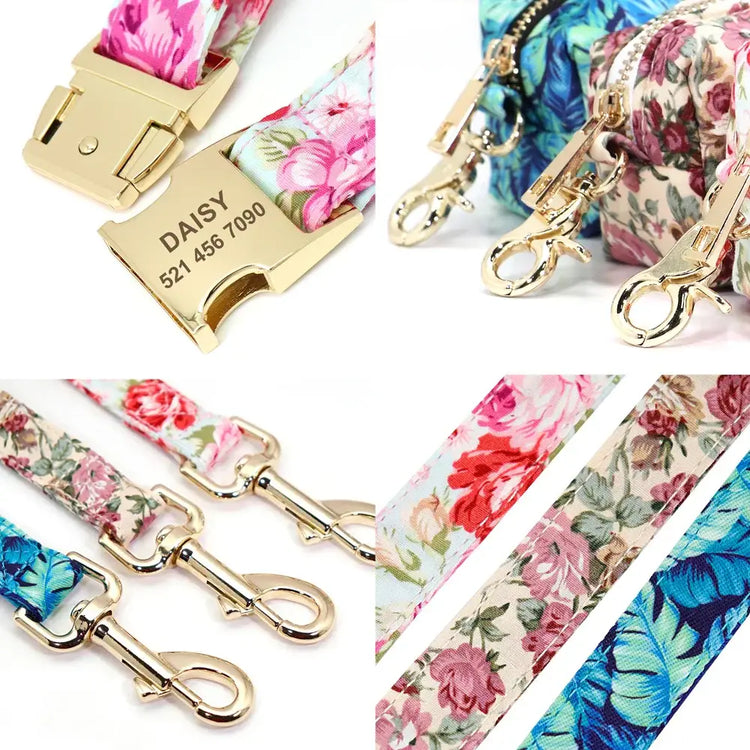 Ensemble collier et laisse pour chien à fleurs