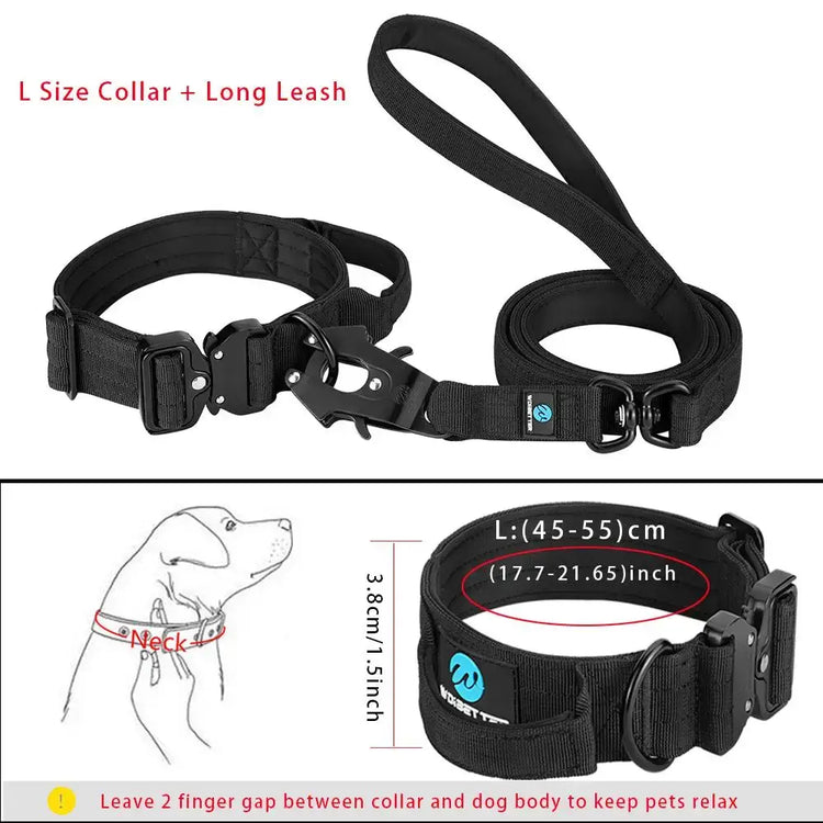 Ensemble collier et laisse tactiques pour chien - Black Long-L