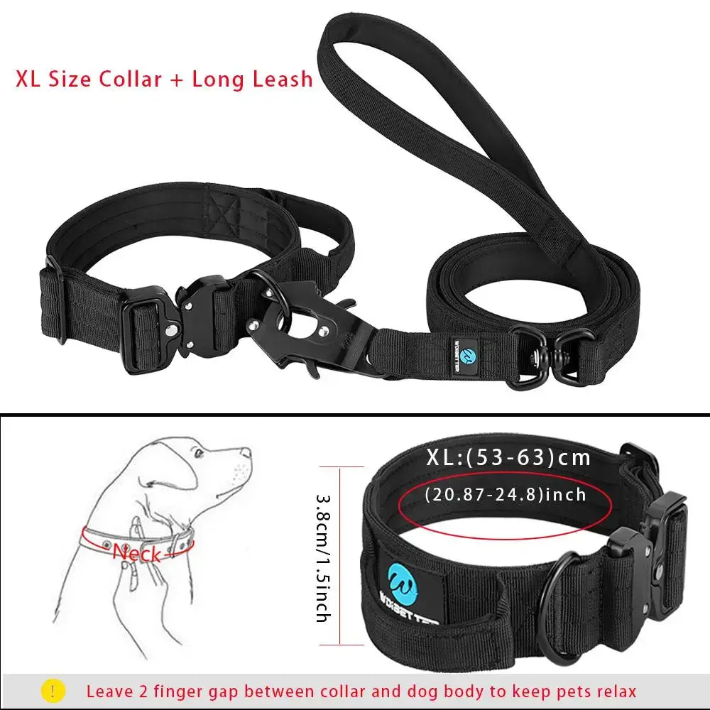 Ensemble collier et laisse tactiques pour chien - Black Long-XL
