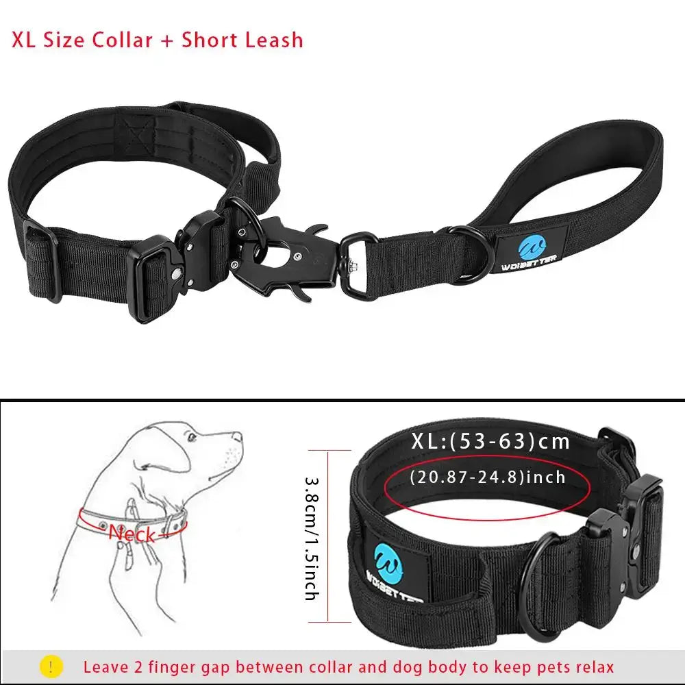 Ensemble collier et laisse tactiques pour chien - Black Short -XL