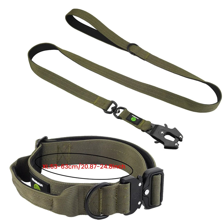 Ensemble collier et laisse tactiques pour chien - Green Long-XL