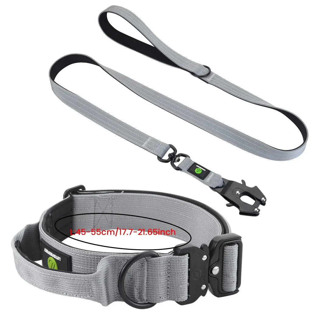Ensemble collier et laisse tactiques pour chien - Grey Long-L