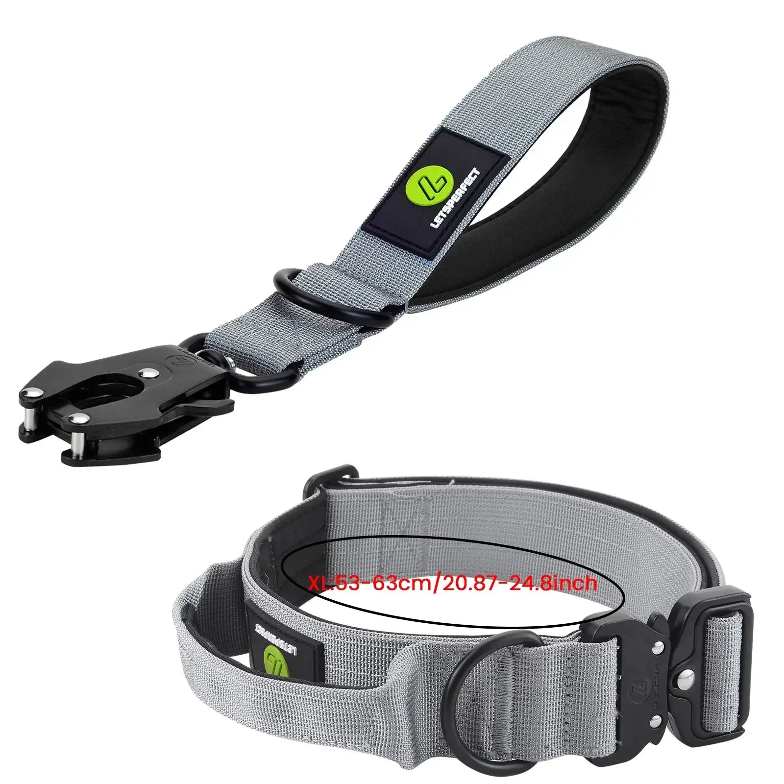 Ensemble collier et laisse tactiques pour chien - Grey Short -XL