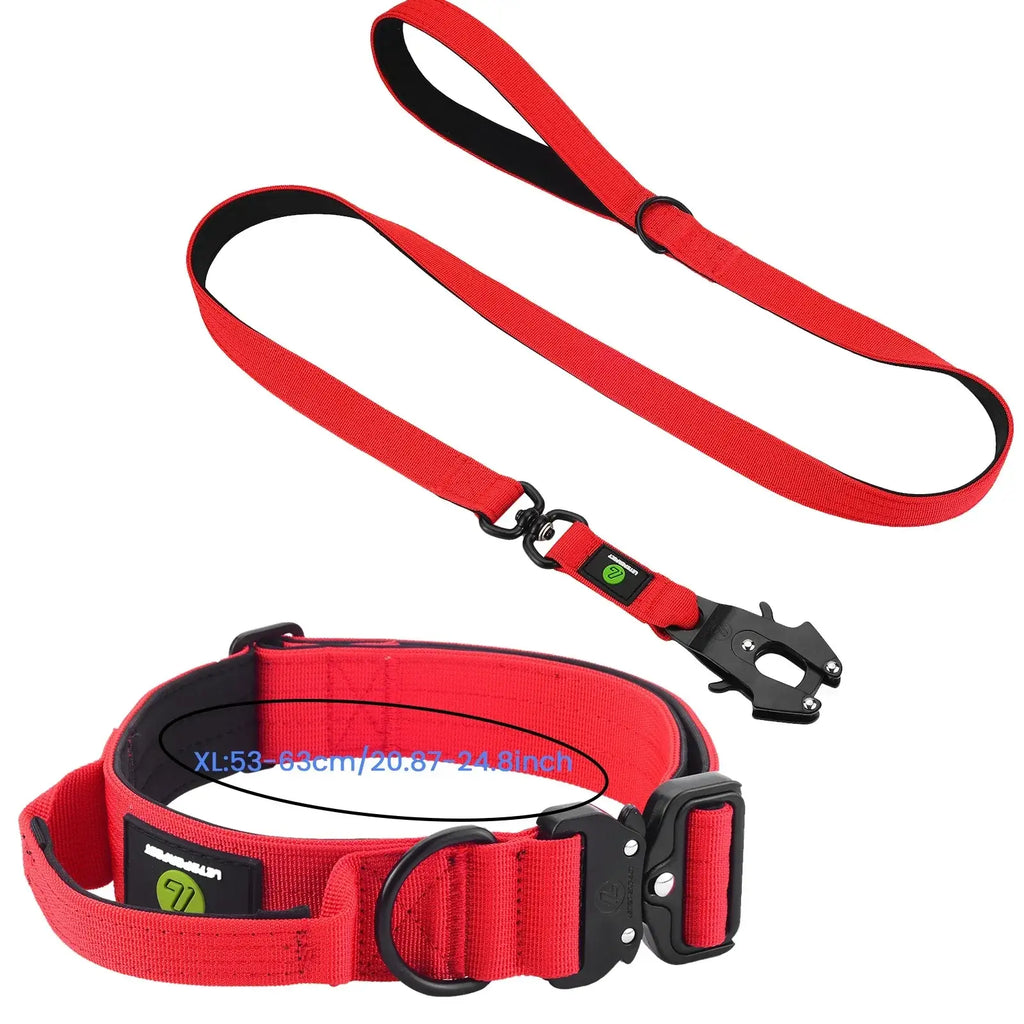 Ensemble collier et laisse tactiques pour chien - Red Long-XL