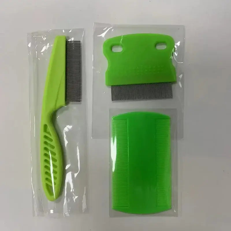 Flea Comb Cat Grooming Comb Set 3 Pcs/set Removes Mucus and Crust Small Lice Flea Combs Cats Supplies Pet Comb - Green