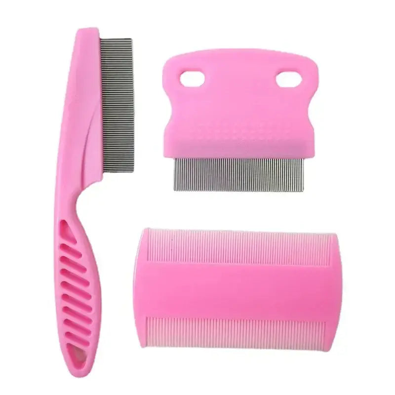 Flea Comb Cat Grooming Comb Set 3 Pcs/set Removes Mucus and Crust Small Lice Flea Combs Cats Supplies Pet Comb - Pink