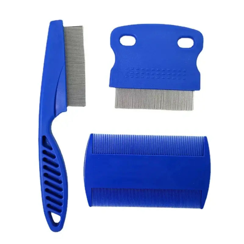 Flea Comb Cat Grooming Comb Set 3 Pcs/set Removes Mucus and Crust Small Lice Flea Combs Cats Supplies Pet Comb - Blue