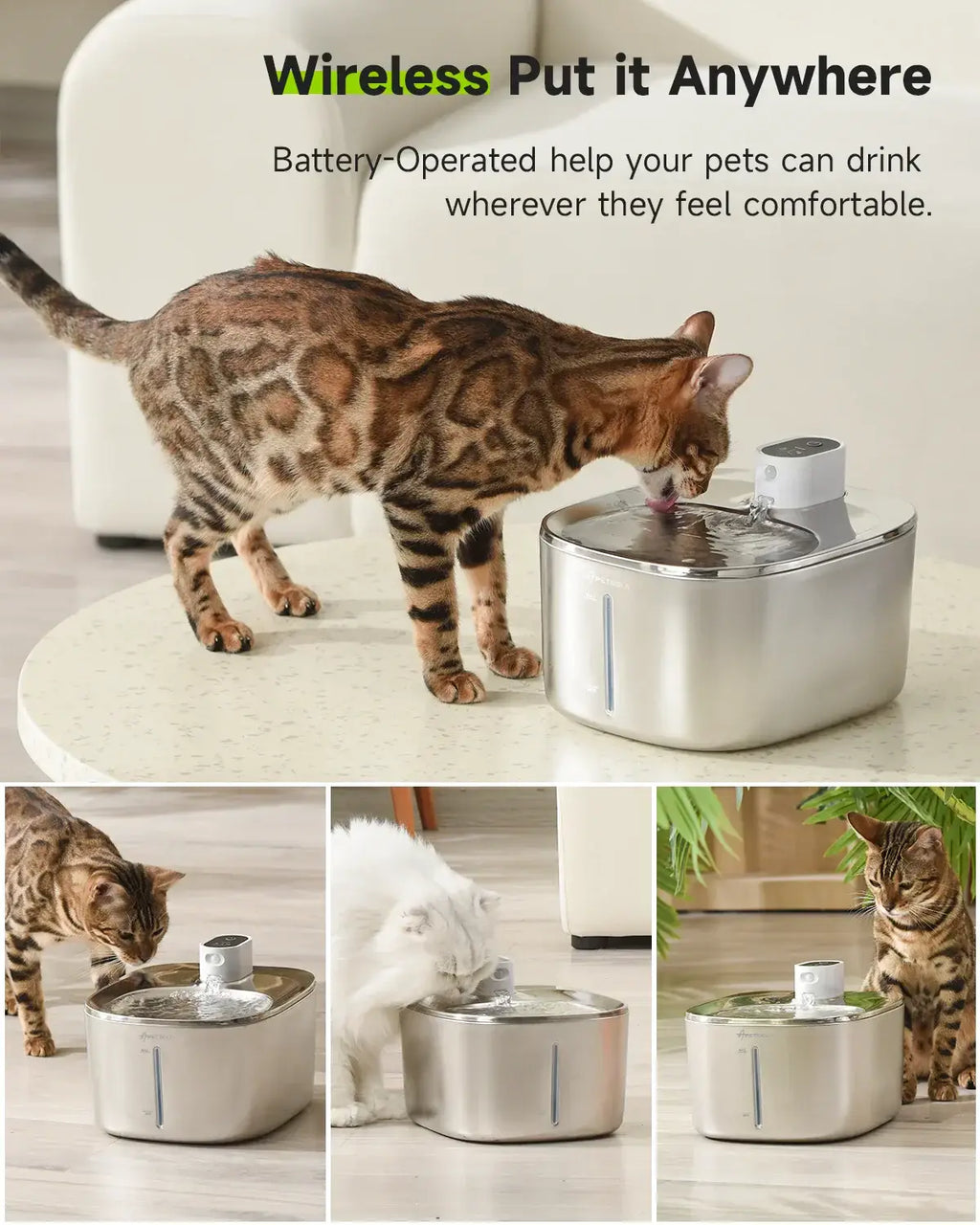 Fontaine à eau sans fil pour chat de 4 L - EU Plug / 4L