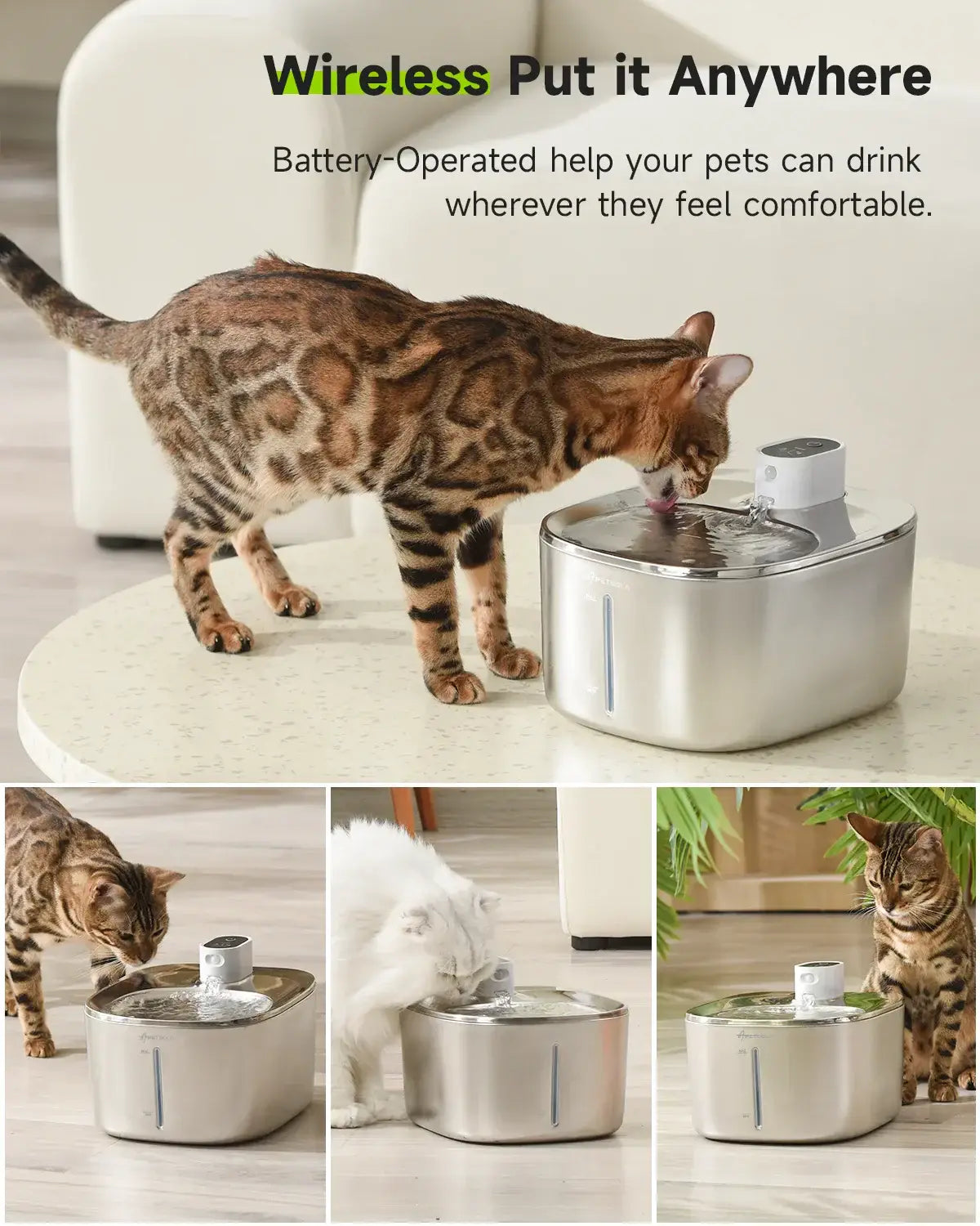 Fontaine à eau sans fil pour chat de 4 L - EU Plug / 4L