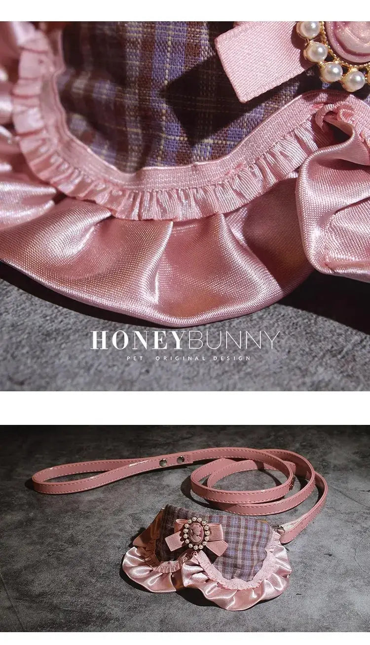French Princess Pet Accessories Dog Collar Leash Pearl Bow Lace Bib Small Bichon Walking Leash Pet Supplies Puppy