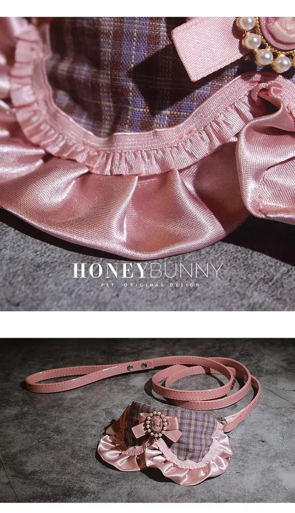 French Princess Pet Accessories Dog Collar Leash Pearl Bow Lace Bib Small Bichon Walking Leash Pet Supplies Puppy