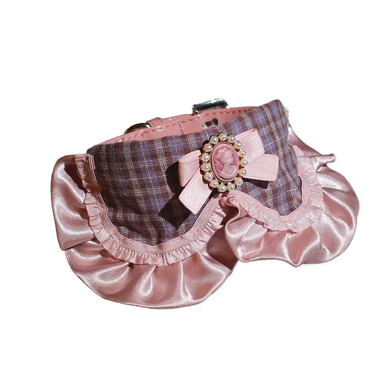 French Princess Pet Accessories Dog Collar Leash Pearl Bow Lace Bib Small Bichon Walking Leash Pet Supplies Puppy