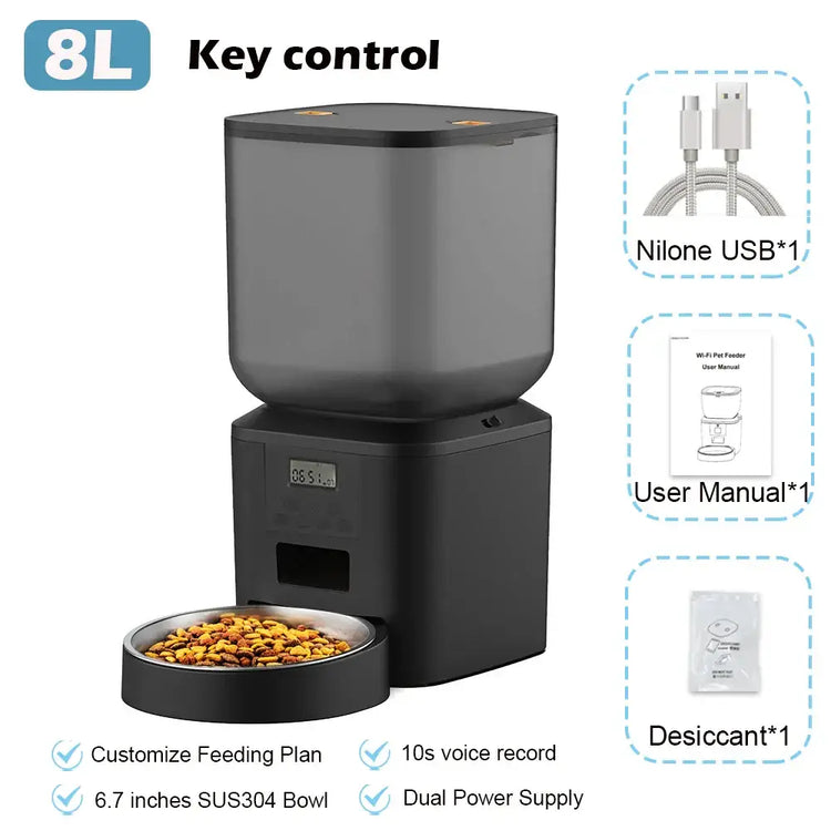 FURPIPI Smart 8L Automatic Pet Feeder with Timer USB & Battery Powered Slow Feed Dispenser for Cats and Dogs No Plug