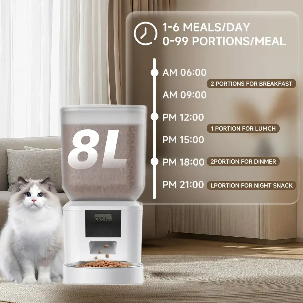 FURPIPI Smart 8L Automatic Pet Feeder with Timer USB & Battery Powered Slow Feed Dispenser for Cats and Dogs No Plug
