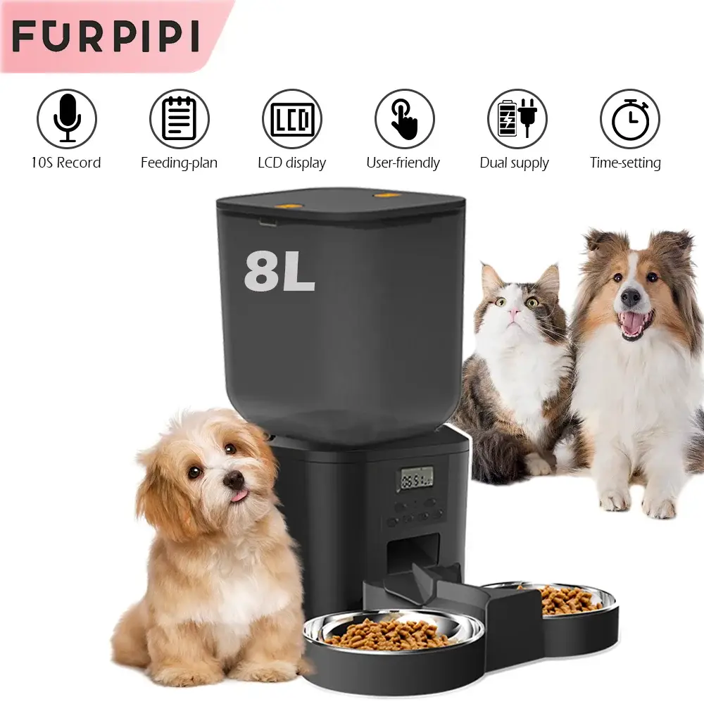FURPIPI Smart 8L Automatic Pet Feeder with Timer USB & Battery Powered Slow Feed Dispenser for Cats and Dogs No Plug