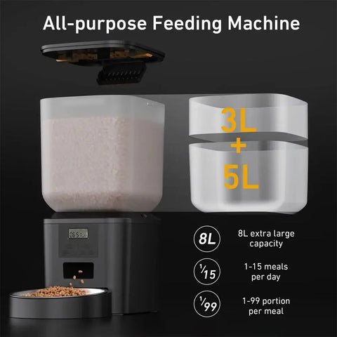 FURPIPI Smart 8L Automatic Pet Feeder with Timer USB & Battery Powered Slow Feed Dispenser for Cats and Dogs No Plug
