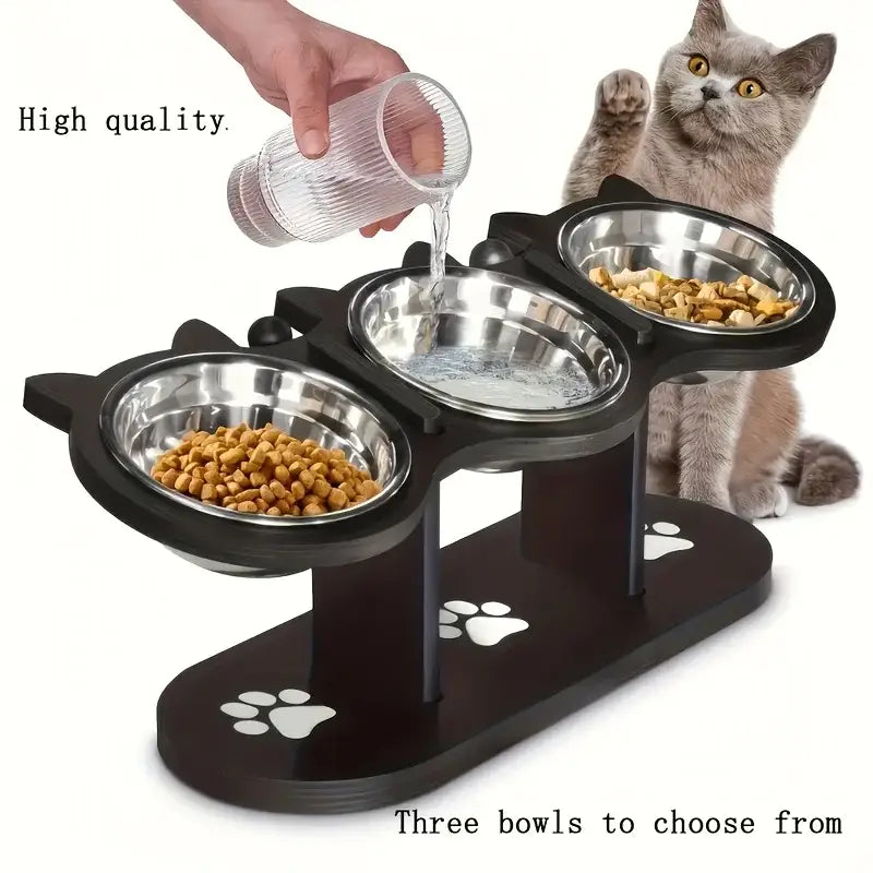 Gamelle surélevée à 3 niveaux pour chat - black