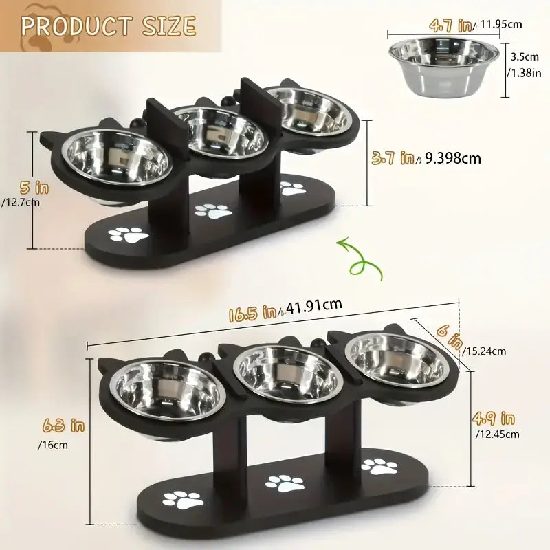 Gamelle surélevée à 3 niveaux pour chat - black