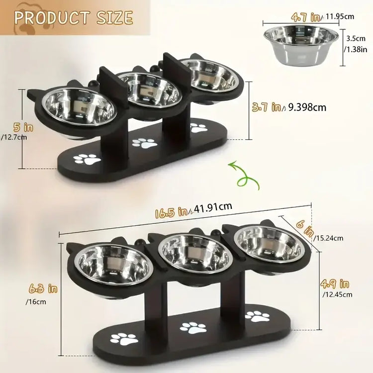 Gamelle surélevée à 3 niveaux pour chat - black