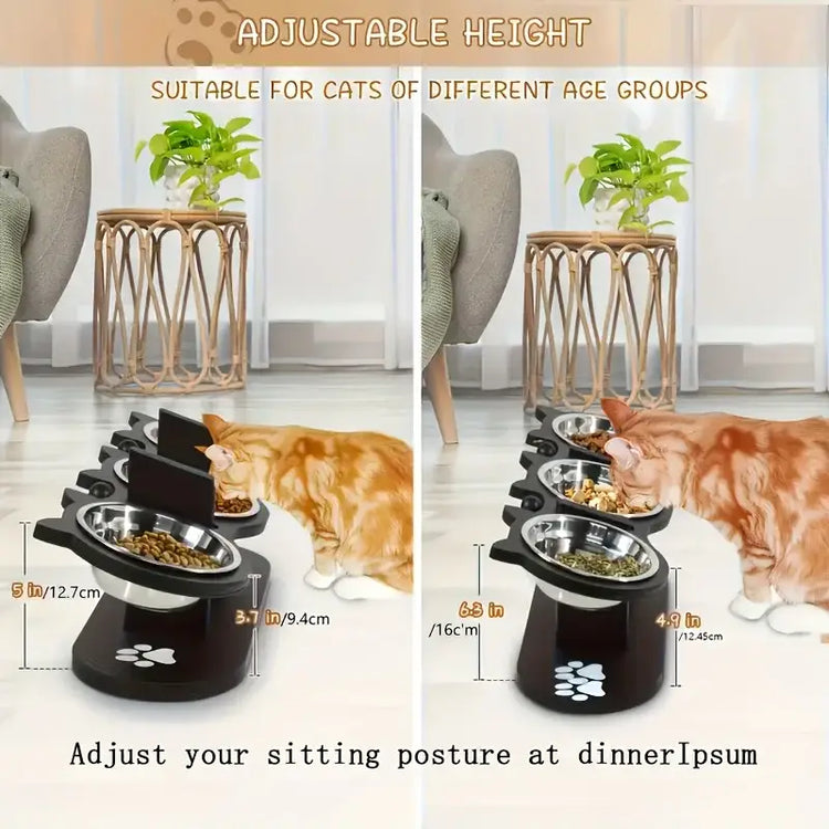 Gamelle surélevée à 3 niveaux pour chat - black