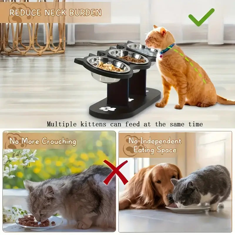 Gamelle surélevée à 3 niveaux pour chat - black