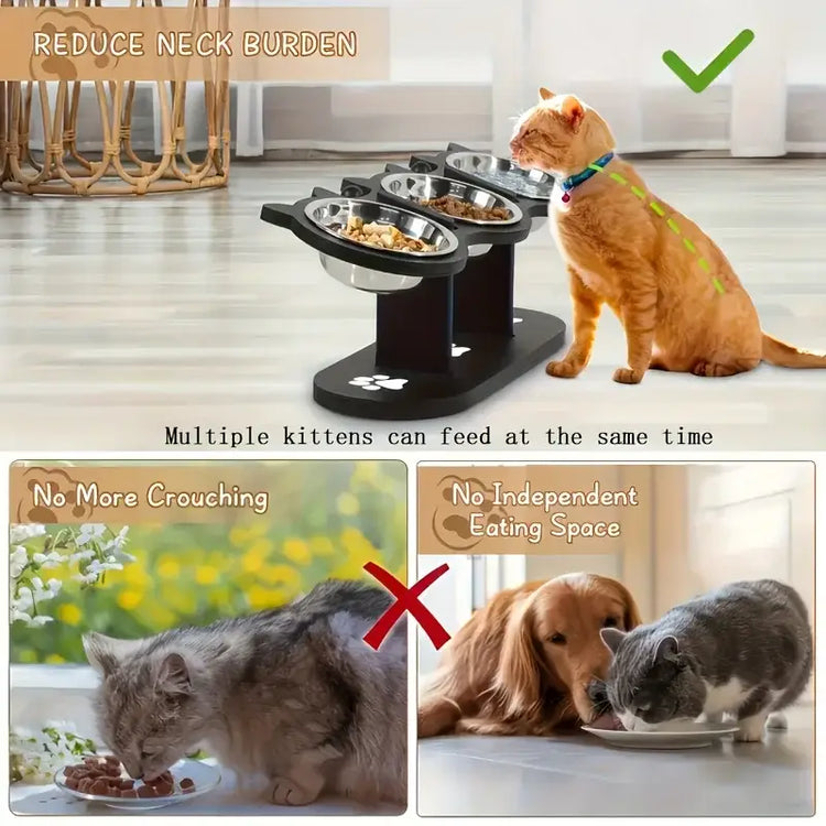 Gamelle surélevée à 3 niveaux pour chat - black