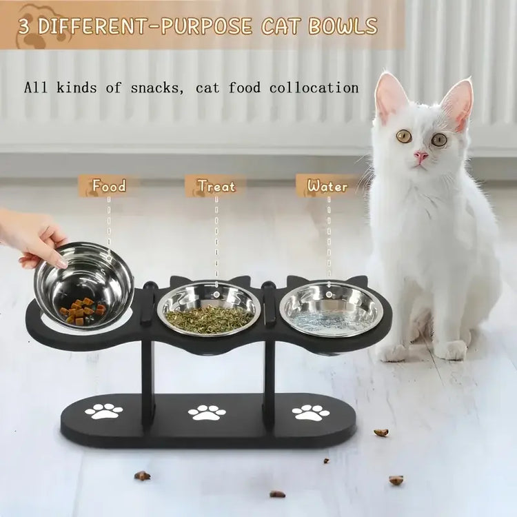 Gamelle surélevée à 3 niveaux pour chat - black