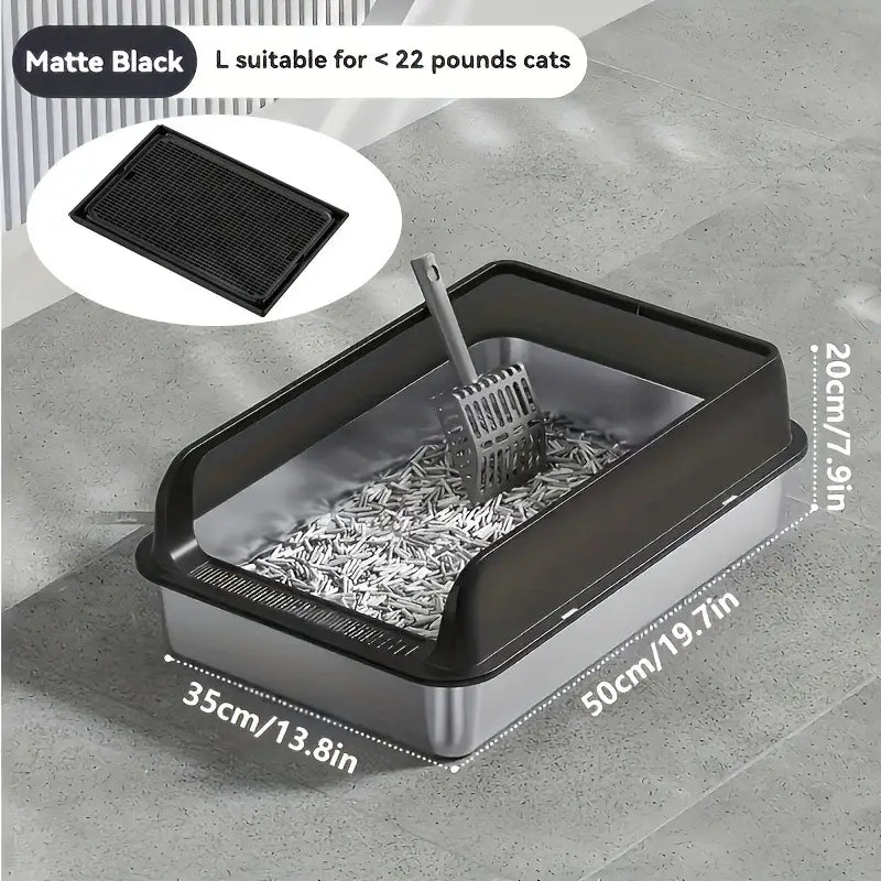 Grand bac à litière pour chat en acier inoxydable - Black 50CM