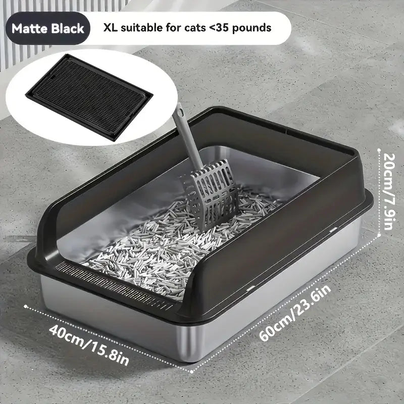 Grand bac à litière pour chat en acier inoxydable - Black 60CM